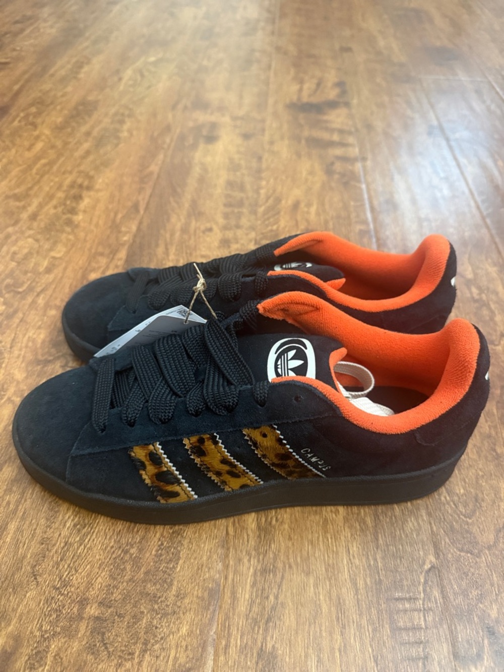 adidas Originals Black Suede Sneakers with Orange Lining and Leopard Stripes
